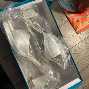 NEW WHITE SATIN HIGH HEEL SANDAL SHOES SIZE 8